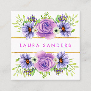 Carte De Visite Carré Elégant Rosé Rose Rose Rose Lilac cheveux et maqui