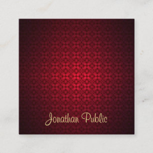 Carte De Visite Carré Élégant rouge Damask Calligraphy Script Modèle