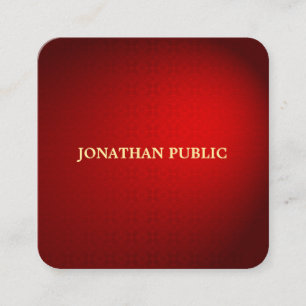 Carte De Visite Carré Élégant Rouge Damask Or Nom du texte Modèle modern