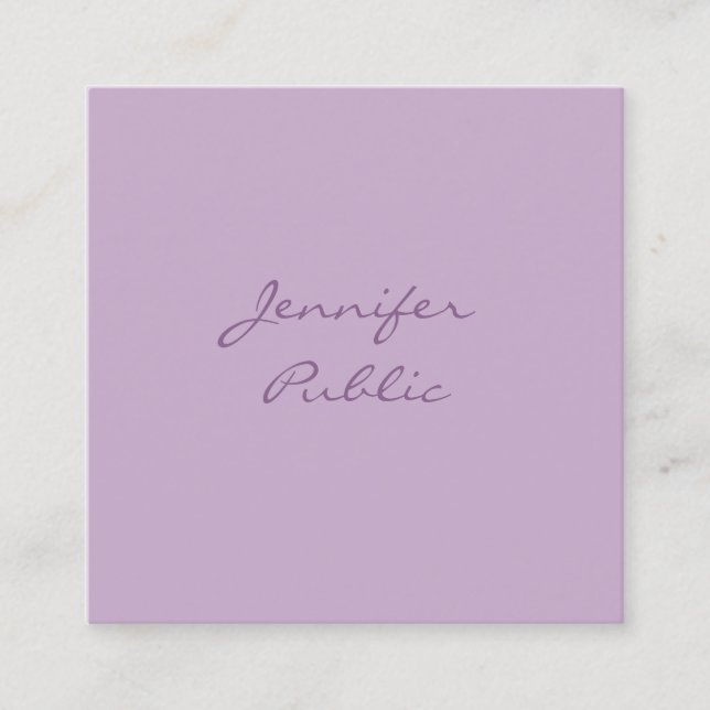 Carte De Visite Carré Élégant Script de calligraphie moderne violet (Devant)