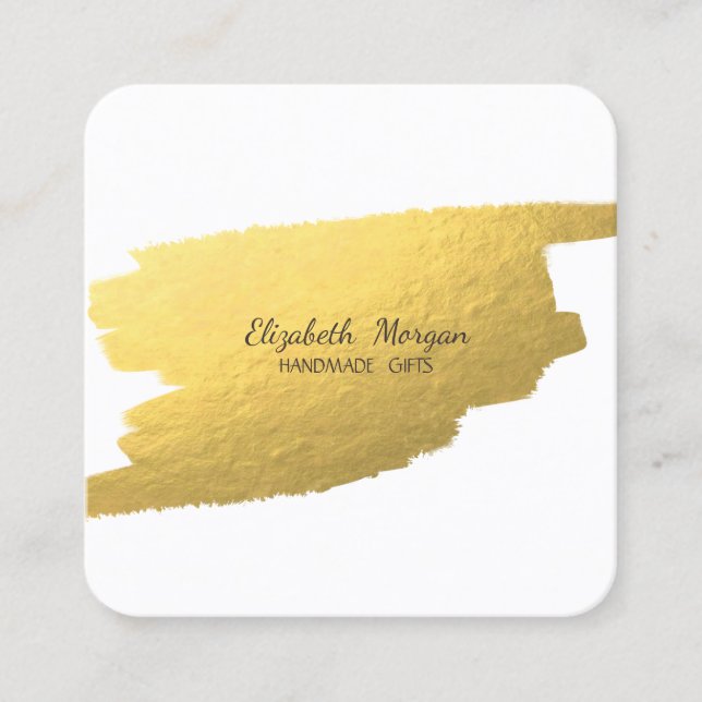 Carte De Visite Carré Élégant simple blanc, Faux Gold Foil broke (Devant)