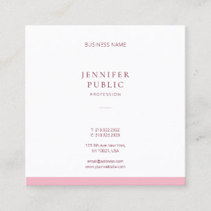 Carte De Visite Carré Élégant Simple Professionnel Rose Blanc Moderne Ch