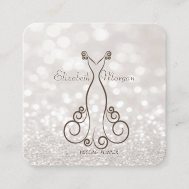 Carte De Visite Carré Élégant Sophisticé Moderne Glittery Bokeh, Robe (Devant)