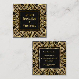 Carte De Visite Carré Élégant Style Art Déco Or Noir Vintage 1930