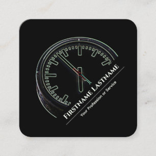 Carte De Visite Carré Elégant style néon noir gestion du temps d'horloge