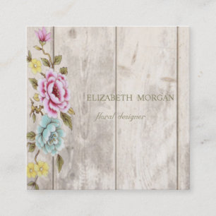 Carte De Visite Carré Elégant Style texture bois élégant, Floral