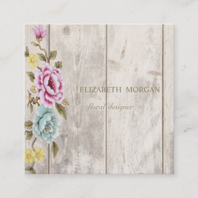 Carte De Visite Carré Elégant Style texture bois élégant, Floral (Devant)