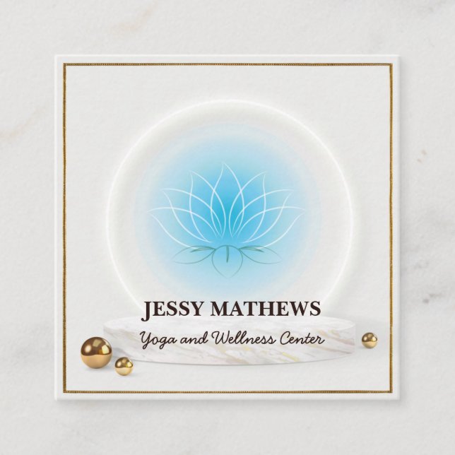 CARTE DE VISITE CARRÉ ÉLÉGANT TURQUOISE BLEU LOTUS MÉDITATION YOGA (Devant)