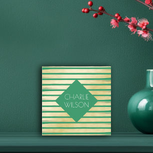 Carte De Visite Carré Elégant vert turquoise or peinture rayé cadre