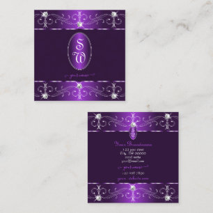 Carte De Visite Carré Élégant violet et Lilac Ornate Ornate Monogramme