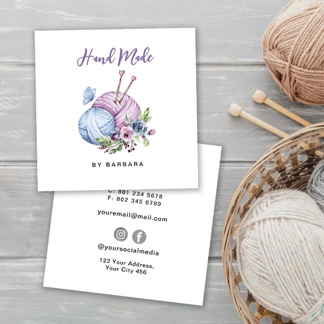 Carte De Visite Carré Elegant Yarn  Knitting Needles (Créateur téléchargé)