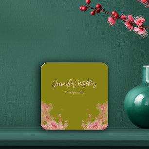 Carte De Visite Carré Elégante aquarelle florale vert olive