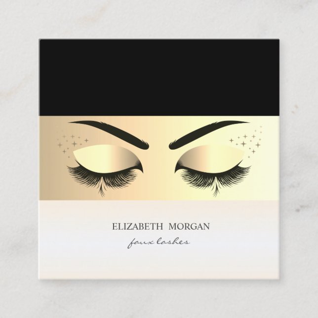 Carte De Visite Carré Elégante Bande Or Moderne, Faux Lashes (Devant)