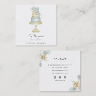 Carte De Visite Carré Élégante Bleu Floral Mariage boulangerie boulanger