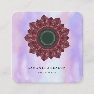 Carte De Visite Carré Elégante Couleur d'eau Lotus Fleur Logo Yoga Entre