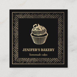 Carte De Visite Carré Élégante cuisine moderne en feuille d'or cupcake