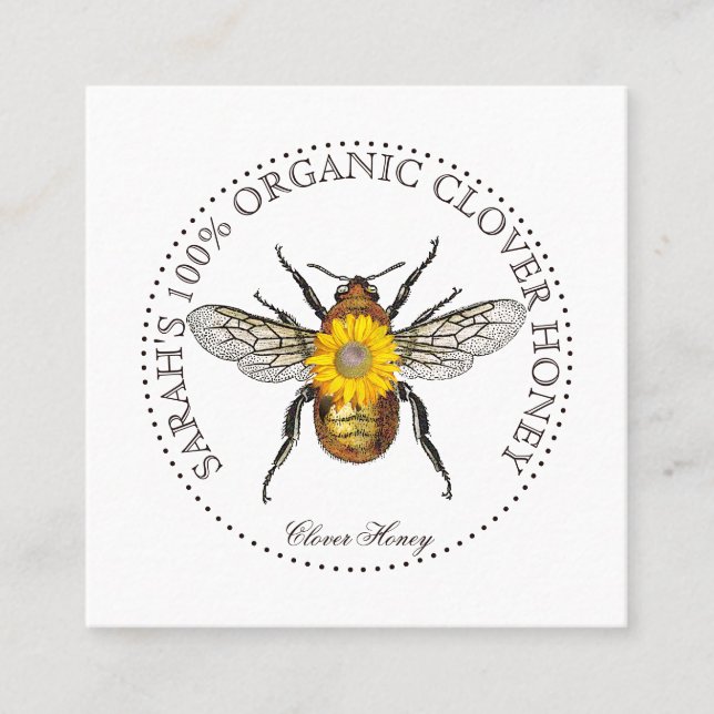 Carte De Visite Carré Élégante fleur d'abeille au miel rustique (Devant)
