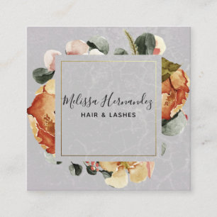 Carte De Visite Carré Élégante florale de rouille orange sur la liste de