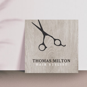 Carte De Visite Carré Elégante gamme de cheveux ciseaux noirs en bois mo