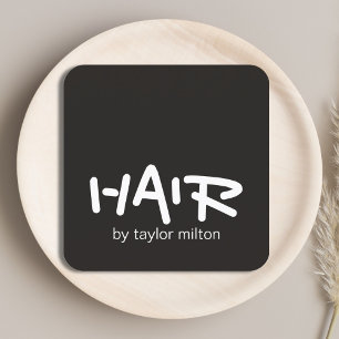 Carte De Visite Carré Élégante liste minimaliste des cheveux blancs noir