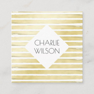 Carte De Visite Carré Elégante peinture en feuille d'or blanc rayé avec 