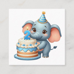 Carte De Visite Carré Éléphant Mignon 2ème Anniversaire