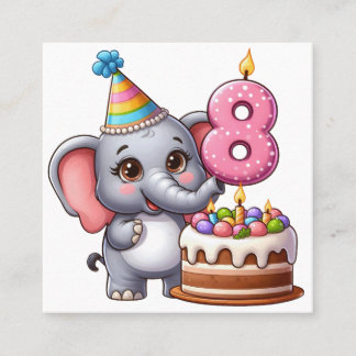 Carte De Visite Carré Éléphant Mignon 8ème Anniversaire