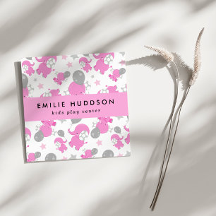 Carte De Visite Carré Eléphants roses, Centre de jeux pour enfants, Cent