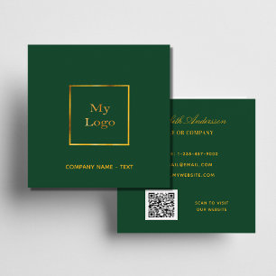 Carte De Visite Carré Emerald vert grold logo QR code moderne