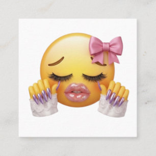 Carte De Visite Carré Émoji pleurant impertinent avec nœud rose et ongle