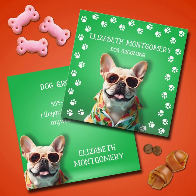 Carte De Visite Carré Empreintes de pattes de chiens (Dog Groomer Paw Prints Square Business Cards)