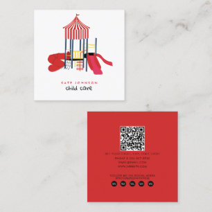 Carte De Visite Carré Enfants terrain de jeu coloré Enseignant en garder