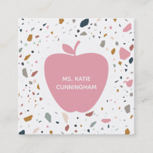 Carte De Visite Carré Enseignant de la pomme rose Motif Terrazzo