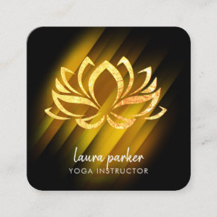Carte De Visite Carré Enseignant du yoga aux fleurs de Lotus en or Zen A