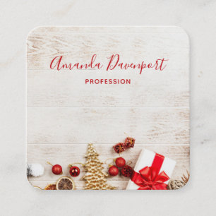 Carte De Visite Carré Équipe cycliste Christmas sur Rustic Wooden Board