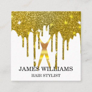Carte De Visite Carré Étoile de cheveux de Faux Gold Scissors
