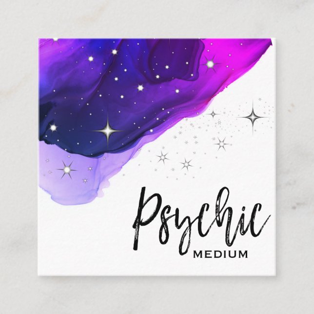 Carte De Visite Carré *~* Étoiles Psychique Moyenne Aquarelle (Devant)