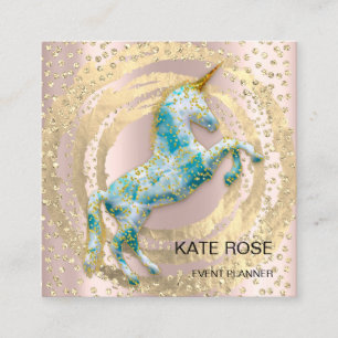 Carte De Visite Carré Event Planner Music Media Blue Unicorn Circle