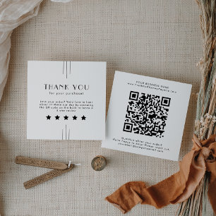 Carte De Visite Carré EVERLY Art Déco Blanc Noir QR Code Laissez un avis