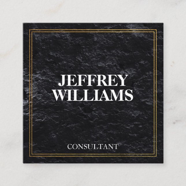 Carte De Visite Carré exécutif | Bordure double or | Noir d'ardoise (Devant)
