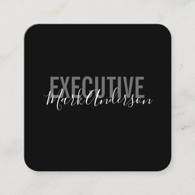 Carte De Visite Carré exécutif | Série de signatures (noir) (Devant)