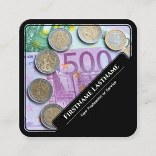 Carte De Visite Carré Experts financiers élégants en euros argent cadre 