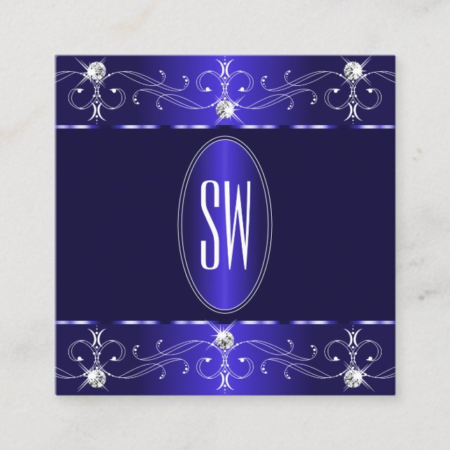 Carte De Visite Carré Exquise Royal Blue Ornate Ornate Monogram (Devant)