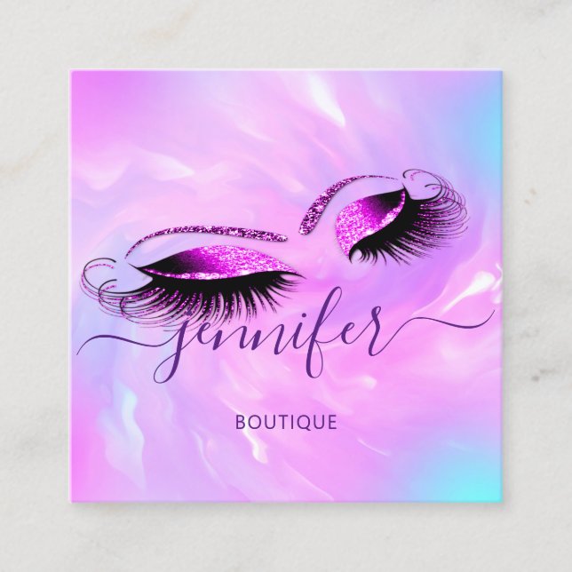 Carte De Visite Carré Extension Logo Lashes de maquillage Studio Hologra (Devant)
