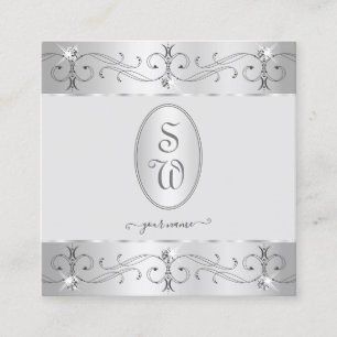 Carte De Visite Carré Extravagant Argent Gris Ornat Ornat Monogramme