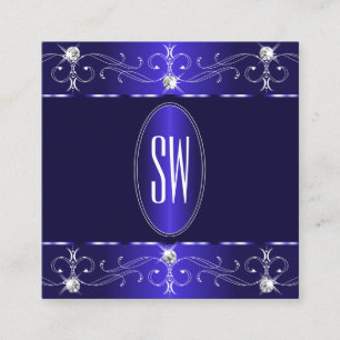 Carte De Visite Carré Extravagant Royal Blue Ornate Ornate Monogramme