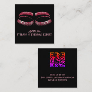 Carte De Visite Carré Eyelash & Beauté de l'aquarelle de luxe, rose roug