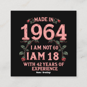 Carte De Visite Carré Fabriqué En 1964 Je ne suis pas 60 J'ai 18 ans ave