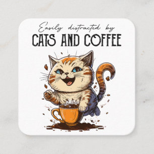 Carte De Visite Carré Facilement Distrait Par Les Chats Et Amoureux de l