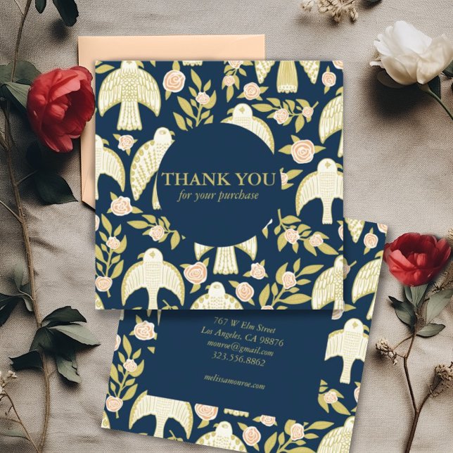 Carte De Visite Carré Falcons & Rose Chic Elegant Ordre Merci (Pretty thank you business cards with a falcon and roses design)